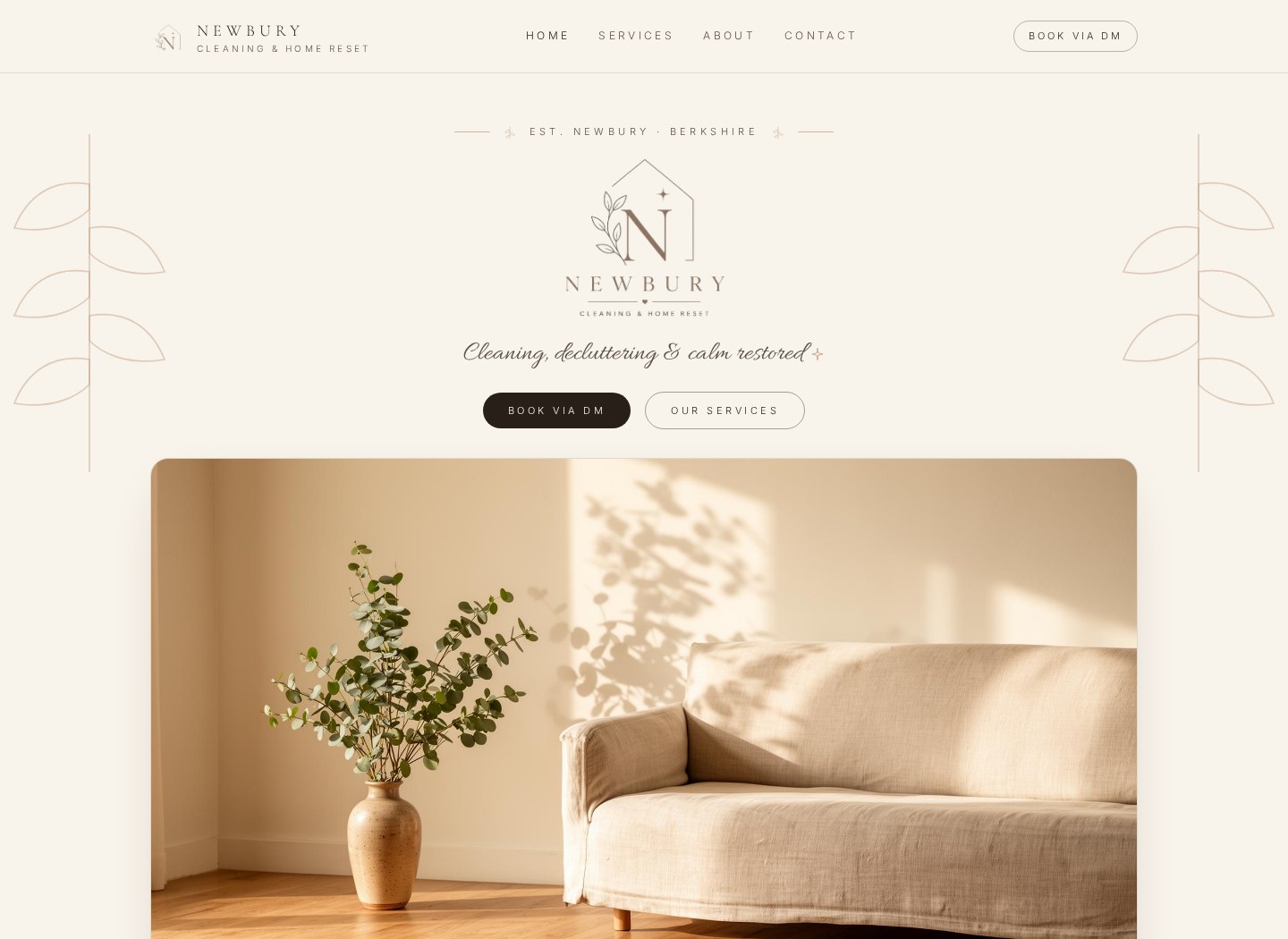 Newbury Cleaning and Home Reset website homepage